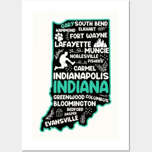 Gary Indiana cute map Evansville, Carmel, South Bend, Fishers, Bloomington, Hammond, Gary Posters and Art